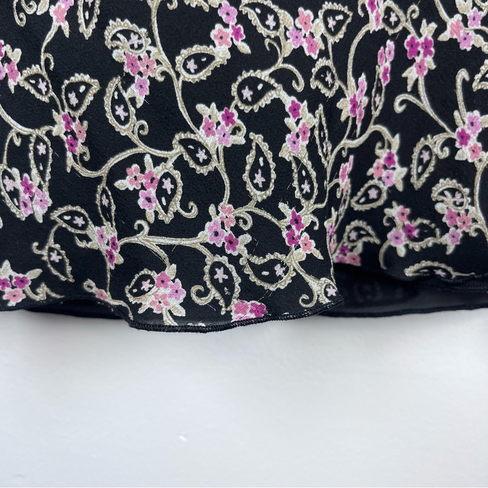 Vintage Y2K Junction West Sleeveless Black Silk Floral Tank Top Blouse Large - Picture 3 of 9